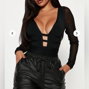 Fashion Nova Black Deep V-Neck Bodysuit